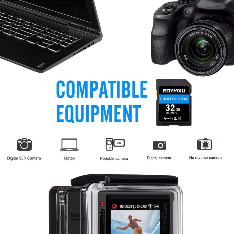 BOYMXU Professional 1000 x Class 10 UHS-I U3 Memory Card - 32GB, Compatible with Computers, Cameras and Camcorders, Up to 95MB/s Read Speed, Blue/Black - Image 4